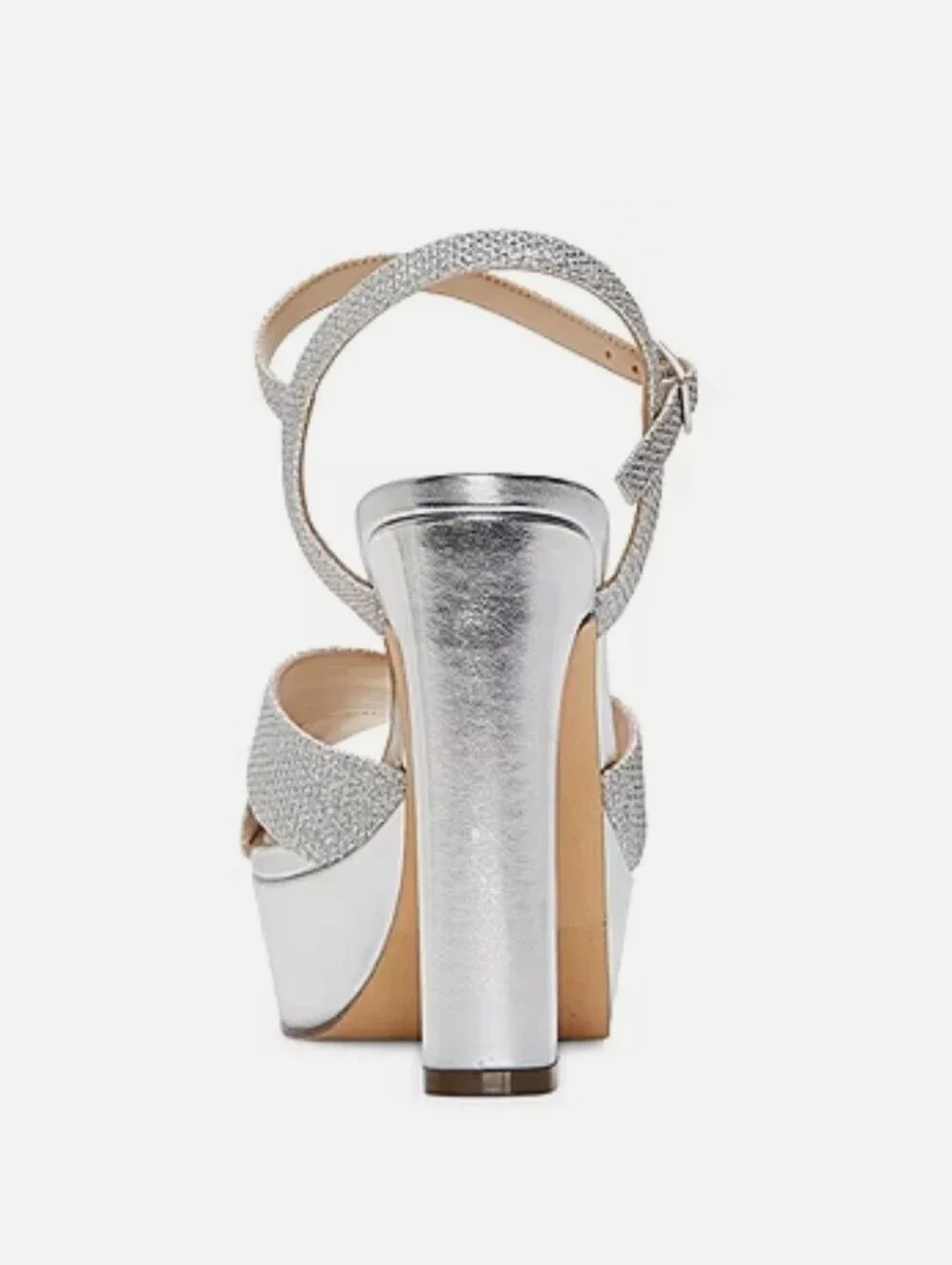 I Miller Silver Samien Sparkle Strappy Block Heels Womens